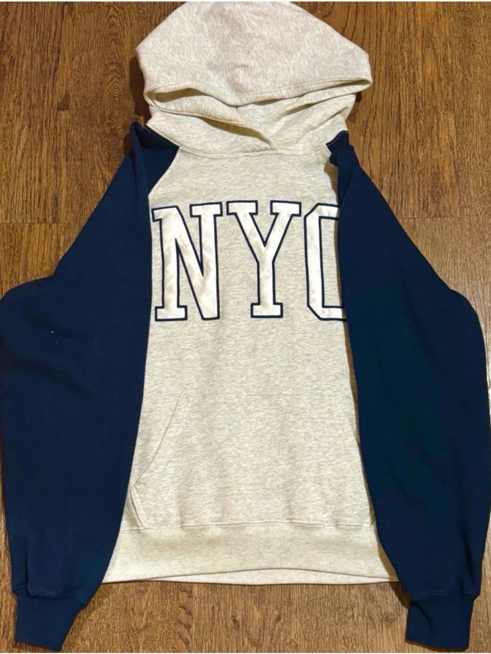 Oversized Hollister NYC Crewneck Hoodie - Cream & Navy